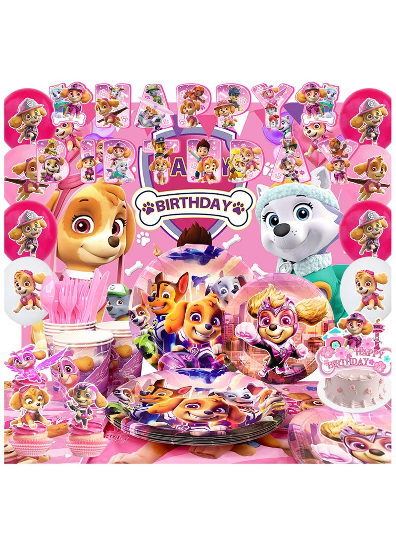 Paw Patrol Toys Pink PAW Patrol Birthday Party Decorations for 10 Guests, Pink PAW Patrol Party Tableware Set - Pink PAW Patrol Party Backdrop Balloon Banner Tablecloth Cake Toppers etc Pink PAW Patrol Party Decoration Supplies - Image 1